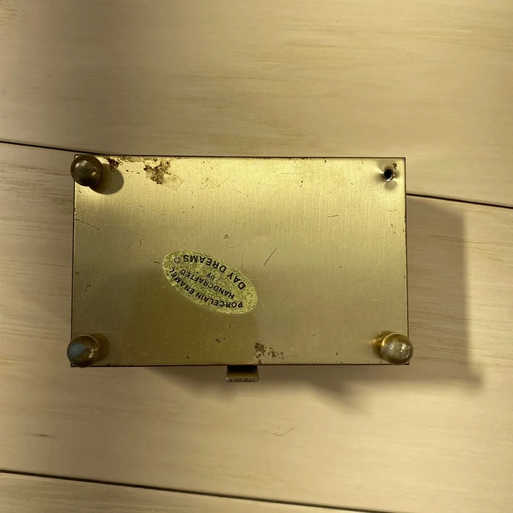 Vintage Day Dreams Handcrafted Porcelain‎ Enamel Jewelry Box Winged Woman Brass